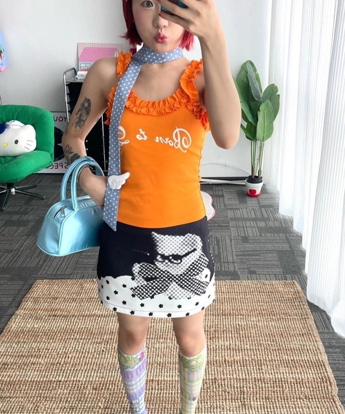 AsheKsha スカート 水玉・星・猫のプリントスカート : ZOZOTOWN Yahoo