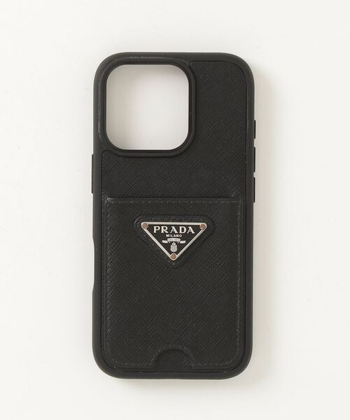 美品 PRADA プラダ ケース 三角ロゴ サフィアーノレザー ブラック PRADA（プラダ） サフィアーノ 三角ロゴ iPhone ケース - ブラック