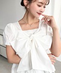 ブラウス シャツ 夏 半袖 ビッグリボンバルー...の詳細画像5