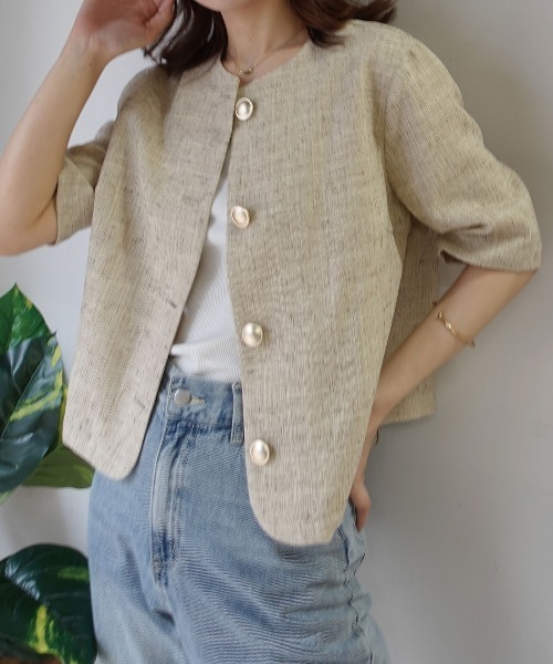 美品金ボタンサマーツイードジャケット CORNERS（コーナーズ） ジャケット ノーカラージャケット サマー