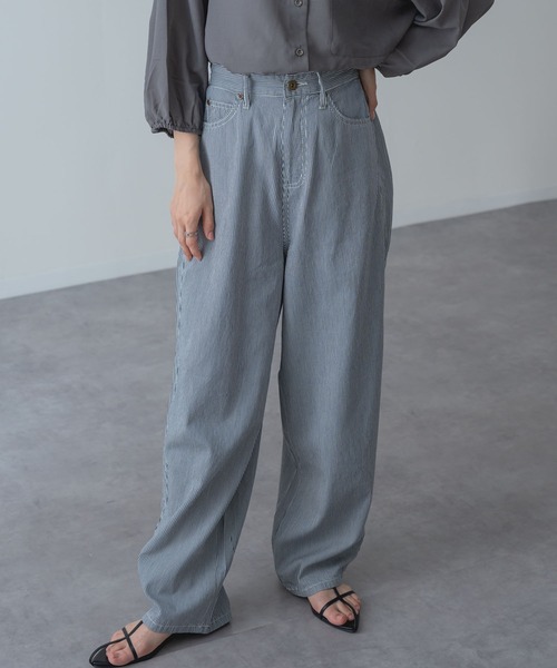 ジーンズ デニム デニムパンツ 「refinedworks」美脚 脚長 効果 ストライプ柄 デニムパンツ
