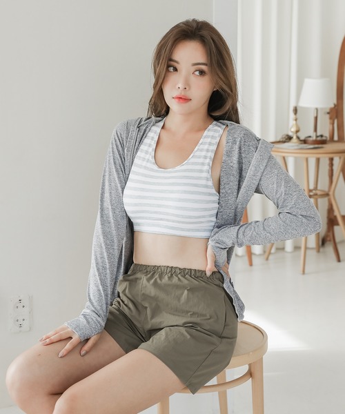 ボーダー ラッシュガード 付 ビキニセット freeサイズ FREAK'S STORE（フリークスストア）の「【限定展開】ボーダー