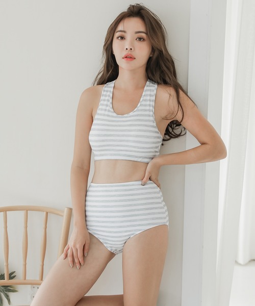 ボーダー ラッシュガード 付 ビキニ 3P セット 水着 セパレート FREAK'S STORE（フリークスストア）の「【限定展開】ボーダー