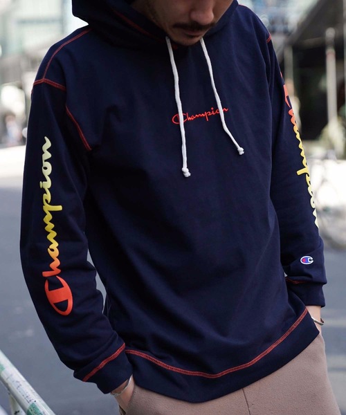 パーカー 【CHAMPION/チャンピオン】袖プリントカラースッテチパーカー
