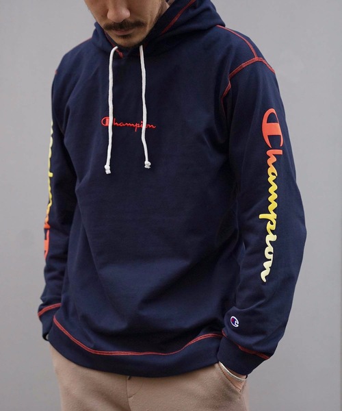 パーカー 【CHAMPION/チャンピオン】袖プリントカラースッテチパーカー