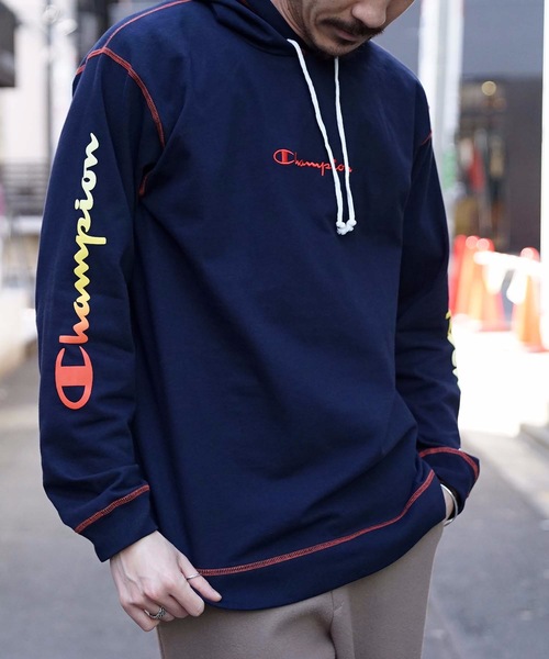 パーカー 【CHAMPION/チャンピオン】袖プリントカラースッテチパーカー