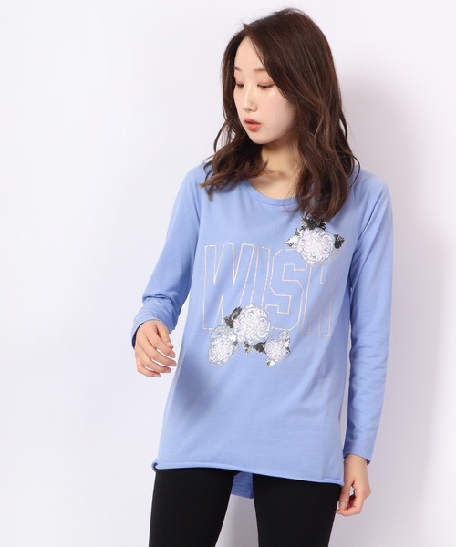 tシャツ フラワープリントロングTシャツ レディース