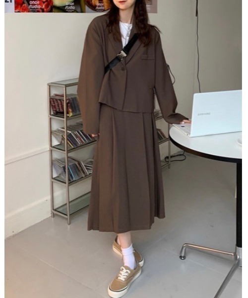セットアップ ジャケット スカート 古着 ヴィンテージ ブラウン