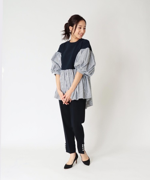Jines パンツ パール付き テーパードパンツ レディース
