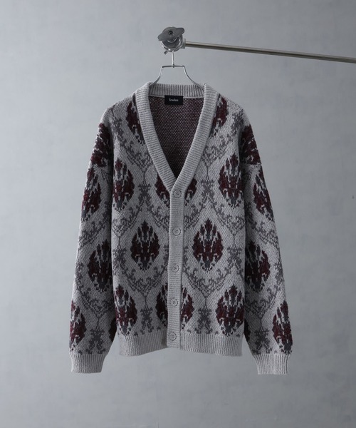 カーディガン 総柄モヘアライクニットVネックカーディガン メンズ