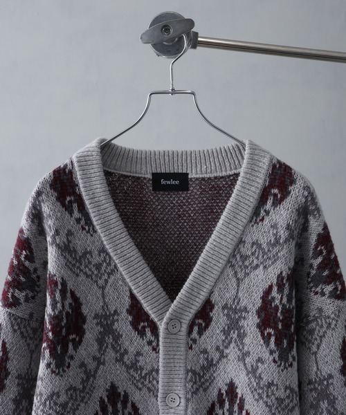 カーディガン 総柄モヘアライクニットVネックカーディガン メンズ