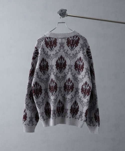 カーディガン 総柄モヘアライクニットVネックカーディガン メンズ