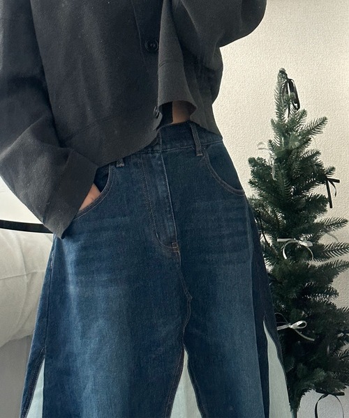 最終セール！ロックファッション☆プリーツスカート☆個性的☆デニムリメイク セール】LOW RISE DENIM MINI SKIRT（デニムスカート）｜X-girl