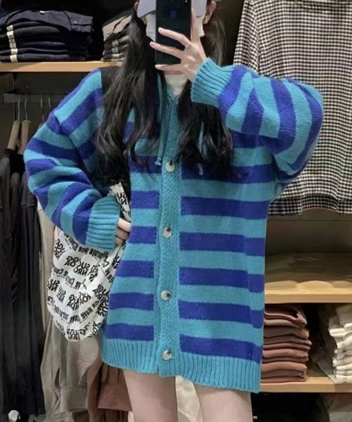 美品 ルネ ボーダー柄 ビーズ トップス アウター ニット