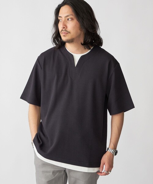 SHIPS（シップス） tシャツ SHIPS: フェイクレイヤード キーネック T