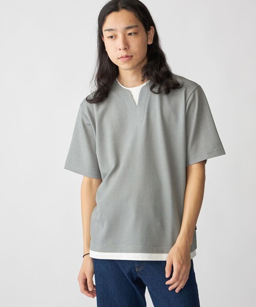 SHIPS（シップス） tシャツ SHIPS: フェイクレイヤード キーネック T