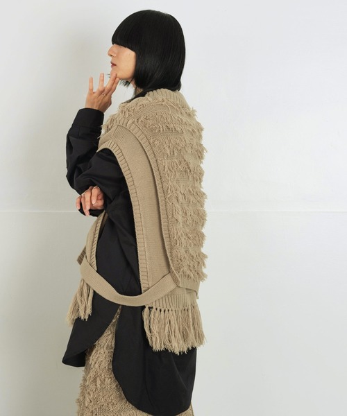 Aphlotus ベスト ジレ 5G カシミヤタッチ アシンメトリー ヘムタッセル