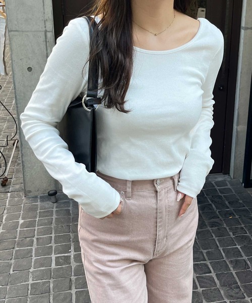 nelliy. tシャツ バックオープンリブトップス レディース