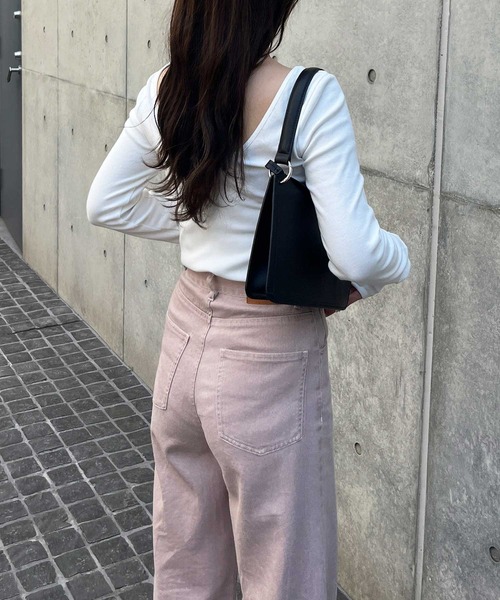 styling　バックオープンリブTシャツ ホワイト 半袖 styling バックオープンリブTシャツ ホワイト 半袖 - メルカリ
