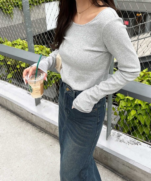 nelliy. tシャツ バックオープンリブトップス レディース