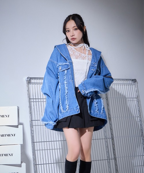 フーディー デニム ジャケット アウター ANDGEEBEE デニムジャケット gジャン UNISEX フーディデニム