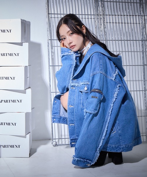 フーディー デニム ジャケット アウター ANDGEEBEE デニムジャケット gジャン UNISEX フーディデニム