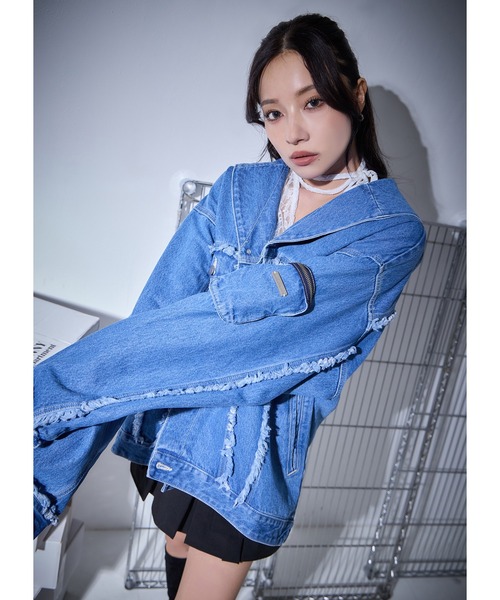 フーディー デニム ジャケット アウター ANDGEEBEE デニムジャケット gジャン UNISEX フーディデニム