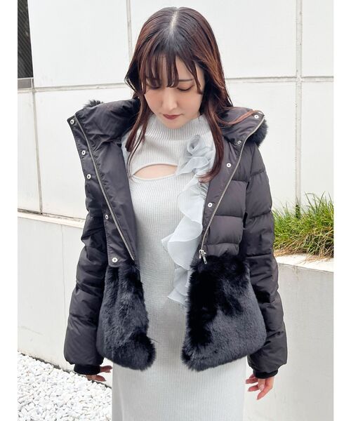 MERCURYDUO コート アウター エコファーコート フーデッドペプラム  