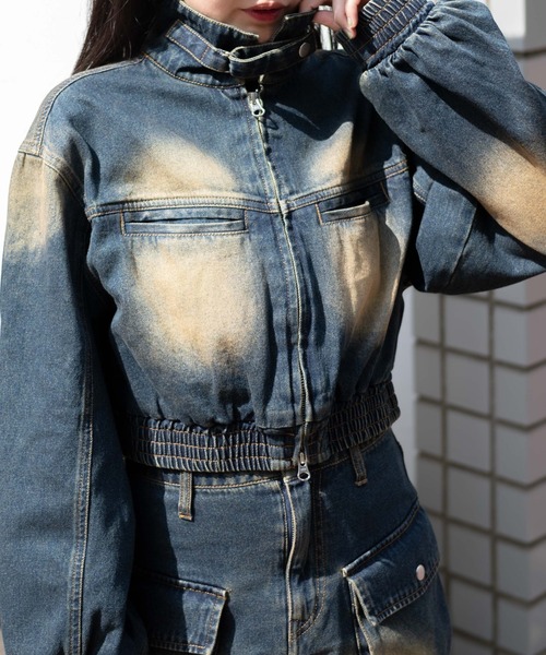 WEGO ファー付きデニムジャケット WEGO/【25年春夏新作】ヴィンテージウォッシュBIGフードブルゾン
