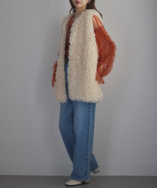 ▼24年AW✨極美品✨芽風 メフウ【38】シルクボーダーベスト ジレ レイヤード MAISON BREEZE reveur ベスト ジレ 「MAISON reveur」再入荷！プードル