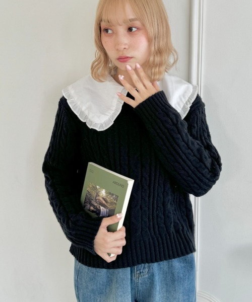 SOLLON. ニット セーター コンパクトケーブルニットトップス 