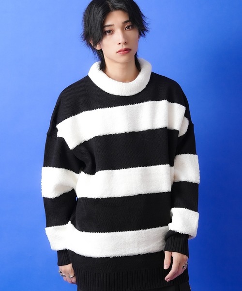 セーター ニット a.p.o.v. 3Dパイルボアボーダーモックネックニット