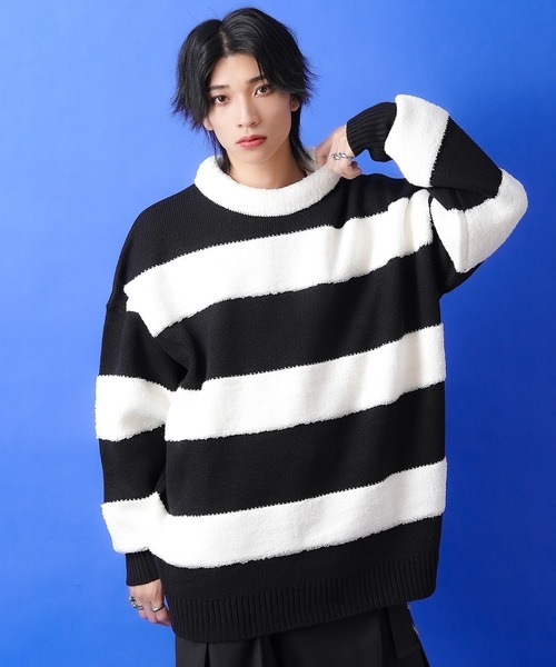 セーター ニット a.p.o.v. 3Dパイルボアボーダーモックネックニット