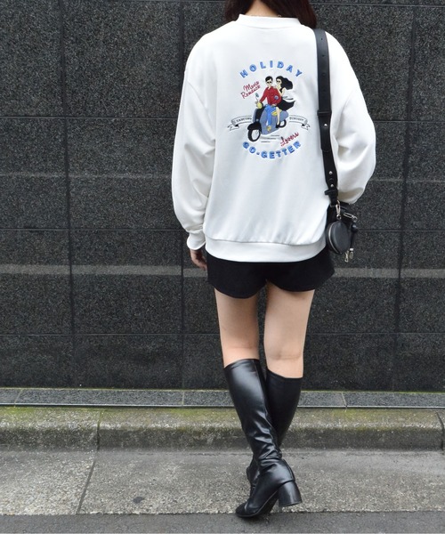 トレーナー スウェット 「spiritoso」ホリデースクータープリントトレーナー(CP) レディース spiritoso トレーナー スウェット ホリデースクータープリント