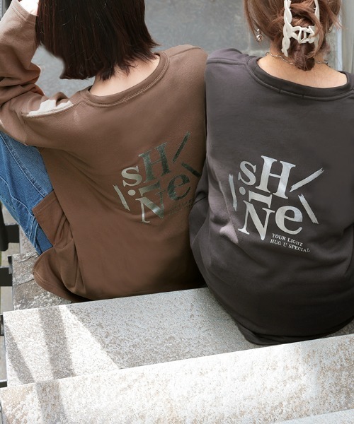 8色 Tシャツ バックロゴ オーバーサイズ 肩落ち ユニセックス HUG.U tシャツ シャイニーバックプリントロンT レディース