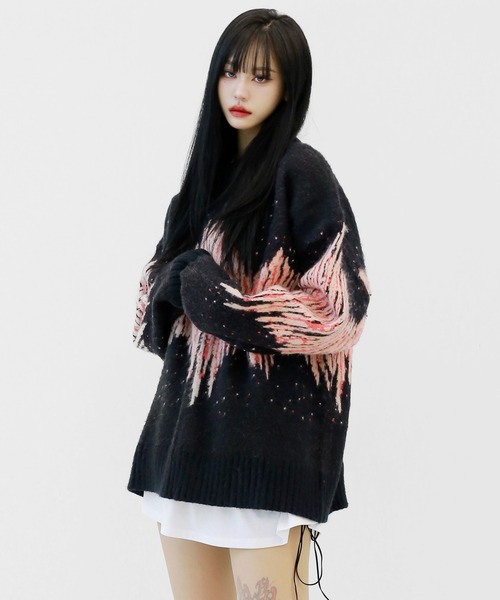 minsobi（ミンソビ） セーター ニット アクセント柄 厚手ニットプル 