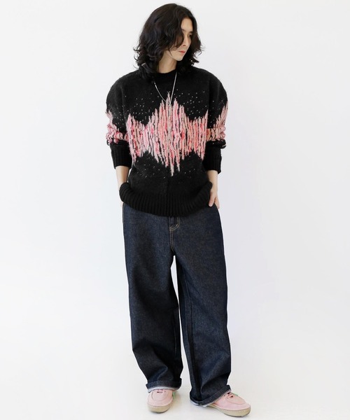 minsobi（ミンソビ） セーター ニット アクセント柄 厚手ニットプル 