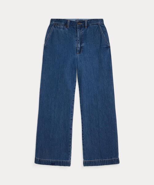 ワイドパンツ ジーンズ デニム デニムパンツ ワイドレッグ クロップド ジーンズ レディースの画像