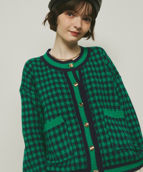 極美品CABaN ギンガムチェック　カーディガン CABaN カーディガン コットンカシミヤ ギンガムチェック
