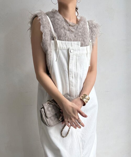 ワンピース 裾フリンジデニムジャンスカ　ホワイト　Dou Dou DouDou ワンピース 裾フリンジデニムジャンスカ : ZOZOTOWN