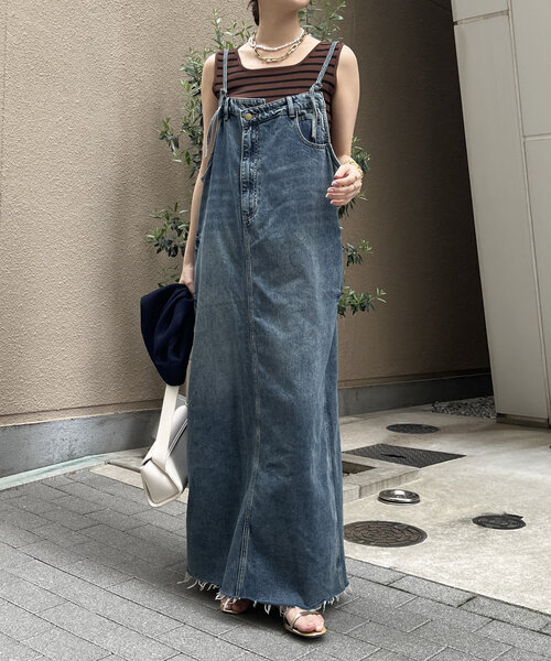 新品☆DOUDOU(ドゥドゥ) 裾フリンジデニムジャンスカ DouDou ワンピース 裾フリンジデニムジャンスカ : ZOZOTOWN