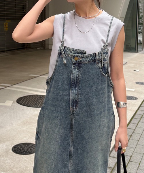 ワンピース 裾フリンジデニムジャンスカの画像