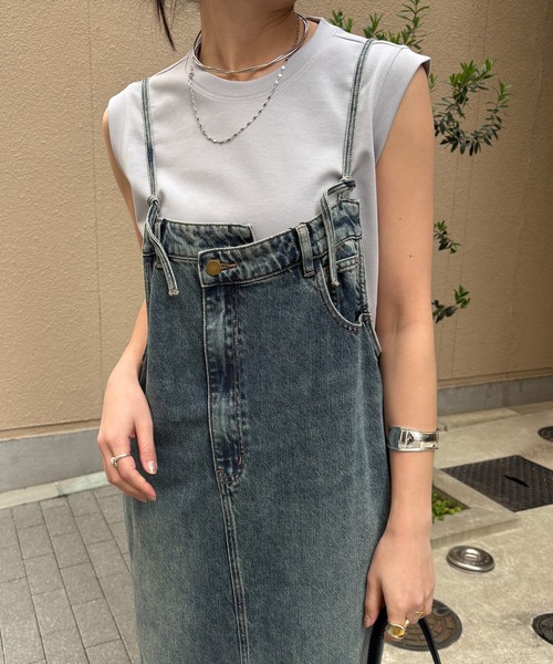 ワンピース 裾フリンジデニムジャンスカの画像