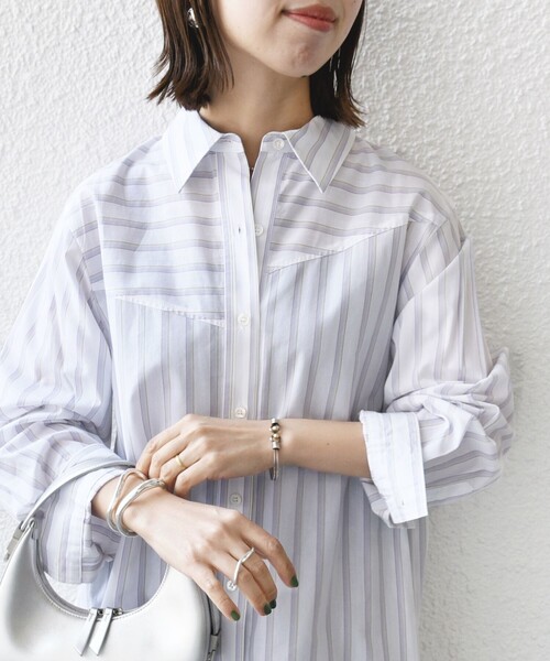 SHIPS for women / シップスウィメン 【WEB限定】〈洗濯機可能〉アシンメトリー ストライプ シャツ SHIPS（シップス）の「【WEB限定】〈洗濯機可能〉アシンメトリー
