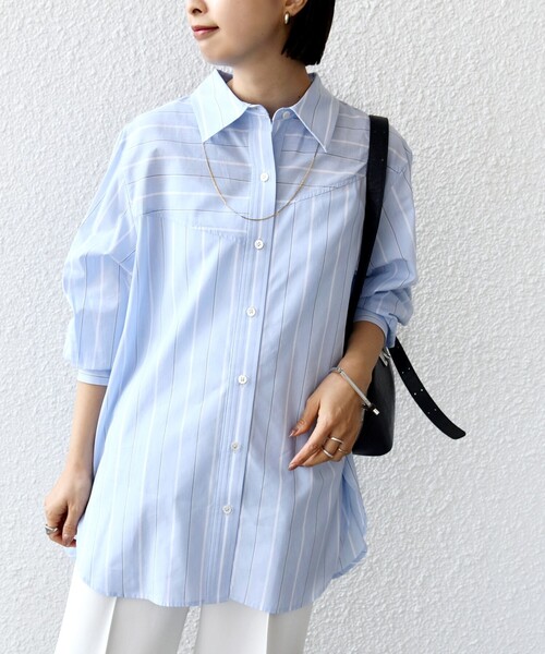 シップス（SHIPS）/【WEB限定】〈洗濯機可能〉アシンメトリー ストライプ シャツ SHIPS（シップス） ブラウス シャツ 「WEB限定」「洗濯機可能