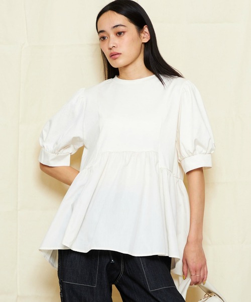tシャツ Lee/リー ギャザーで体型カバー ペプラムTシャツブラウス レディース