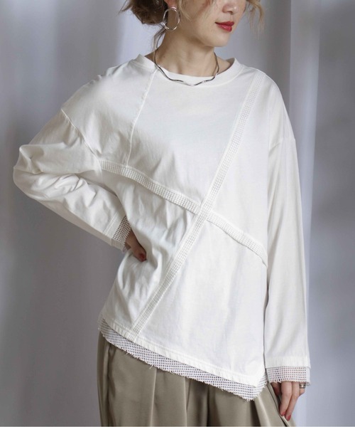 tシャツ メッシュ切替ロンT レディース