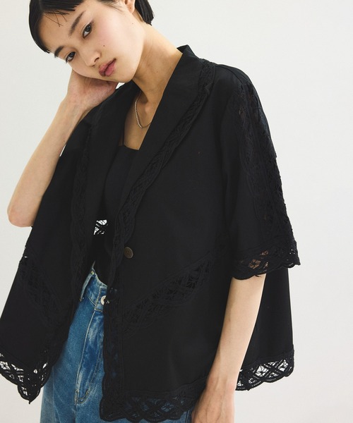 ブラウス シャツ 「サステナブル」バテンレースコンビシャツ レディース ADAM ET ROPE' ブラウス シャツ 「サステナブル」バテンレース