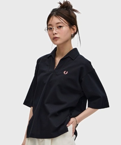 FRED PERRY ブラウス シャツ Open Collar Mesh Shirt／オープン