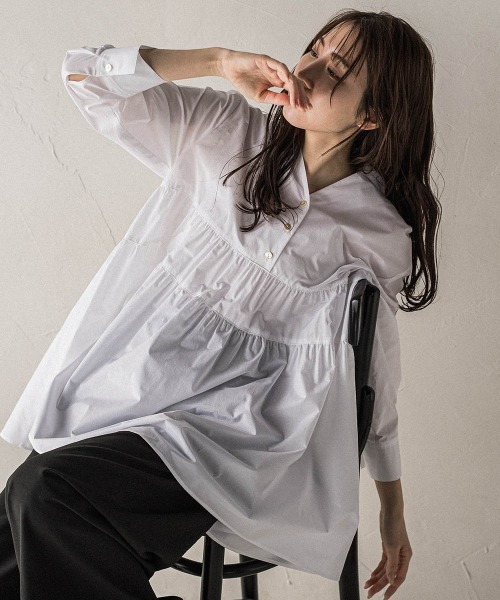 la.f ブラウス シャツ 「biyori」”ふんわり体型カバー”切替